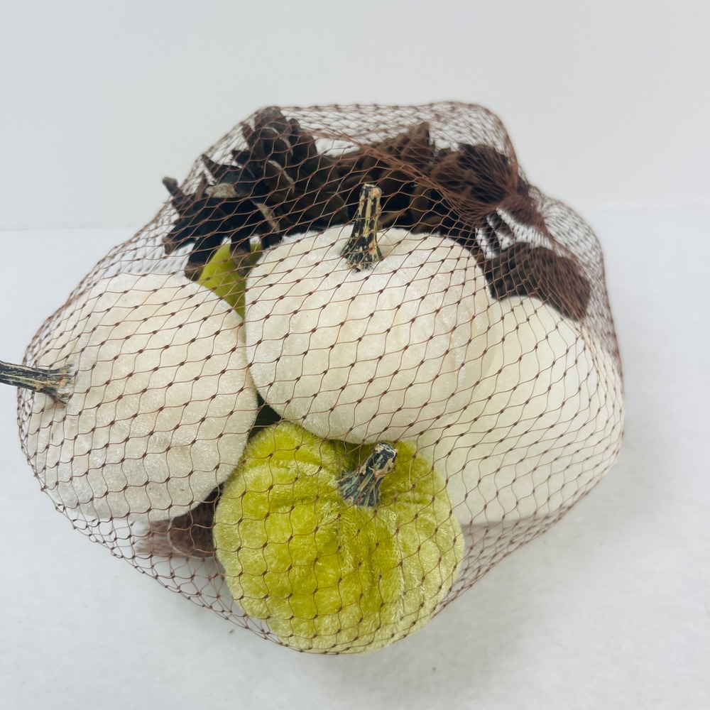 Unbranded Bowl Filler OS Velvet Pumpkins Pinecones Cream Green Brown Fall Decor